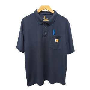 Carhartt Mens Original Fit Dark Navy Blue Short Sleeve Polo Shirt Size L